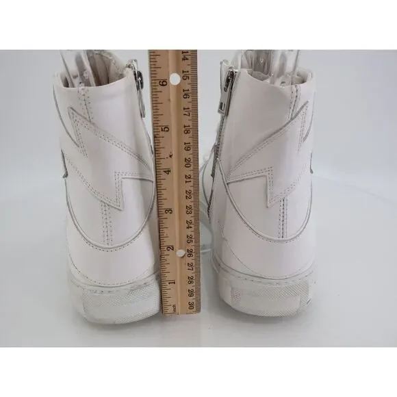 Zadig & Voltaire Logo High Top Zip Sneakers Flash White Womens Size 11 Leather - Picture 9 of 12